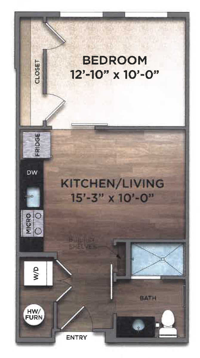 Floor plan for studio, 1 bath, 487 sqft